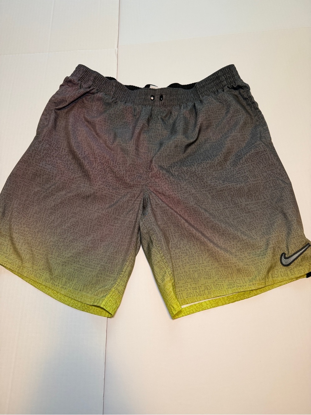 Nike Men’s Grey with Yellow Gradient Athletic Shorts NO DRAWSTRING